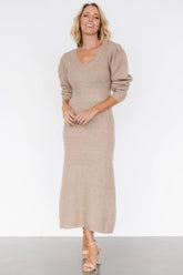 Lenore V Neck Sweater Dress | Latte